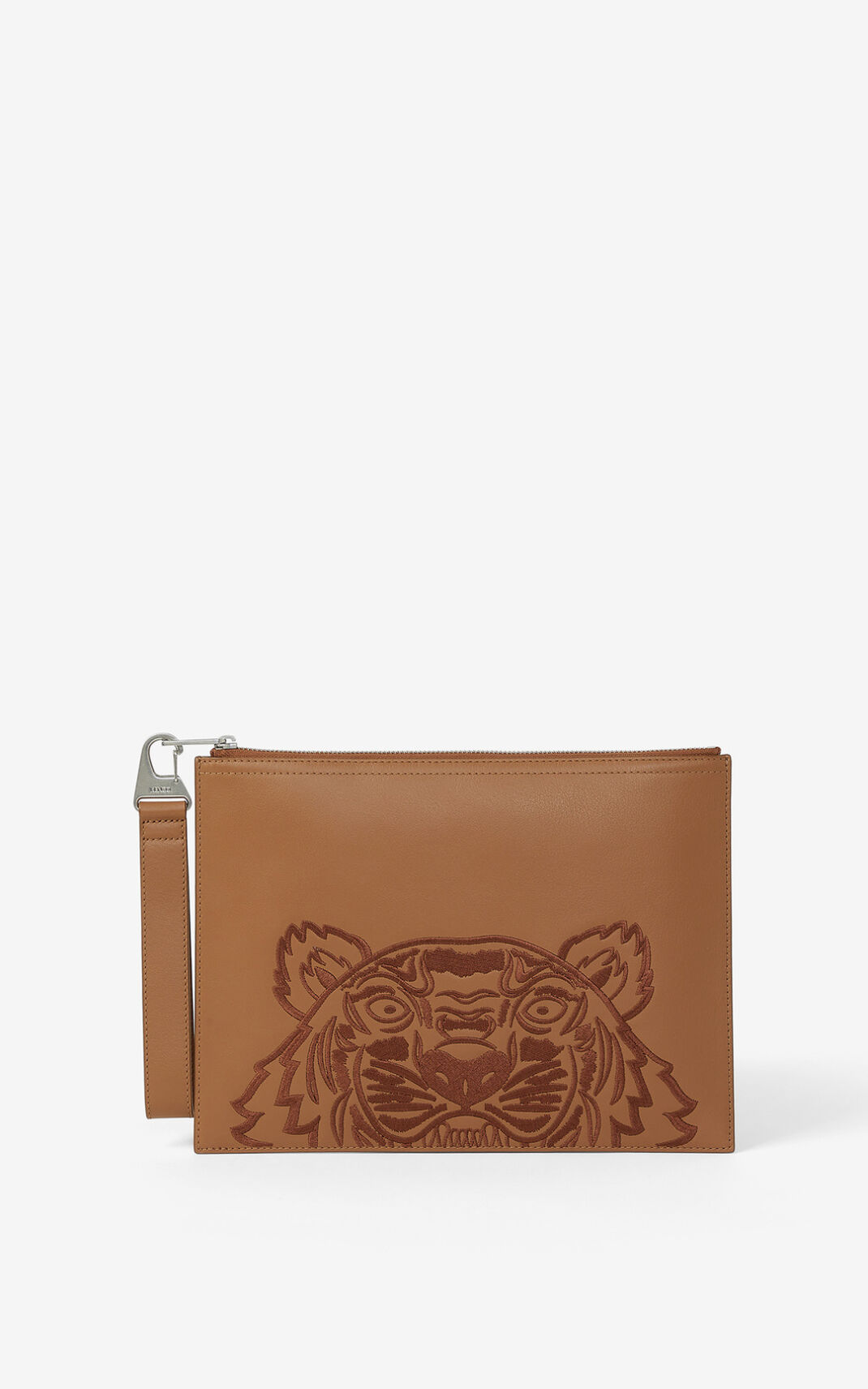 Kenzo Kampus Tiger large grained leather Clutch Brown For Womens 9406GAMXI